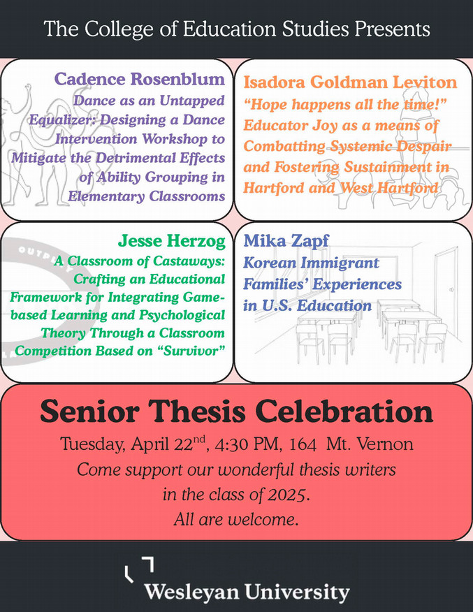 Senior Thesis Celebration April 22 4:30